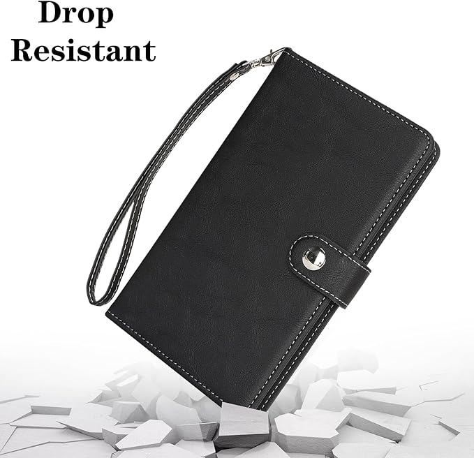 Passport Holder for Travel Essentials, RFID Blocking PU Leather Wallet Cover with Wristlet Strap Magnetic Closure Passport Book Holders Case for Women and Men, Black