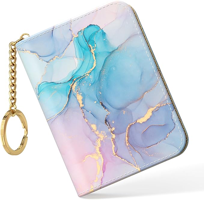 Nipichsha Women's Small RFID Blocking Leather Wallet, Colorful Ink Marble, Slim and Compact Size, 12-Slot Compartment, Protects Privacy