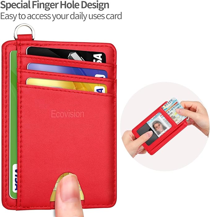 EcoVision Slim Minimalist Front Pocket Wallet, RFID Blocking Credit Card Holder Wallet with Detachable D-Shackle for Men Women