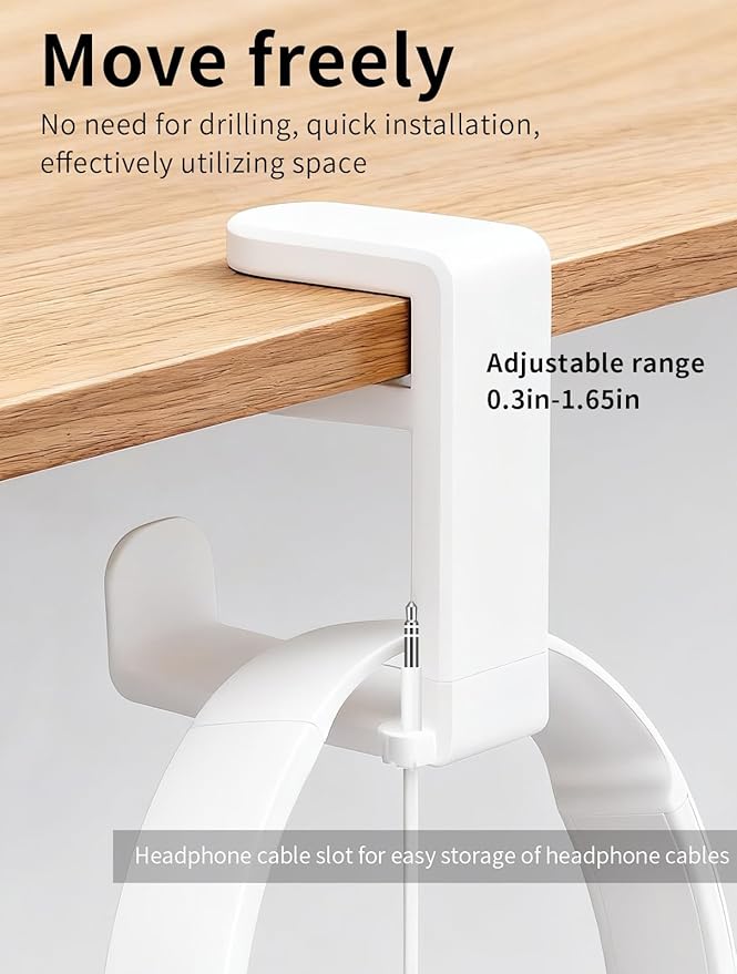Headphone Hook，Headphone Stand，PC Gaming Headset Holder for Desk，Headset Hook，Desk Headphone Hanger，Desk Hook with 360-Degree Adjustable Rotation
