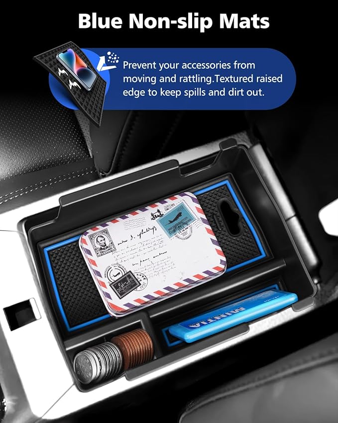 FIILINES Center Console Organizer for Dodge Hornet 2023-2026/Jeep Compass 2022-2025, Center Console Tray Secondary Armrest Storage Box ABS Insert Container with Anti-Slip Mats