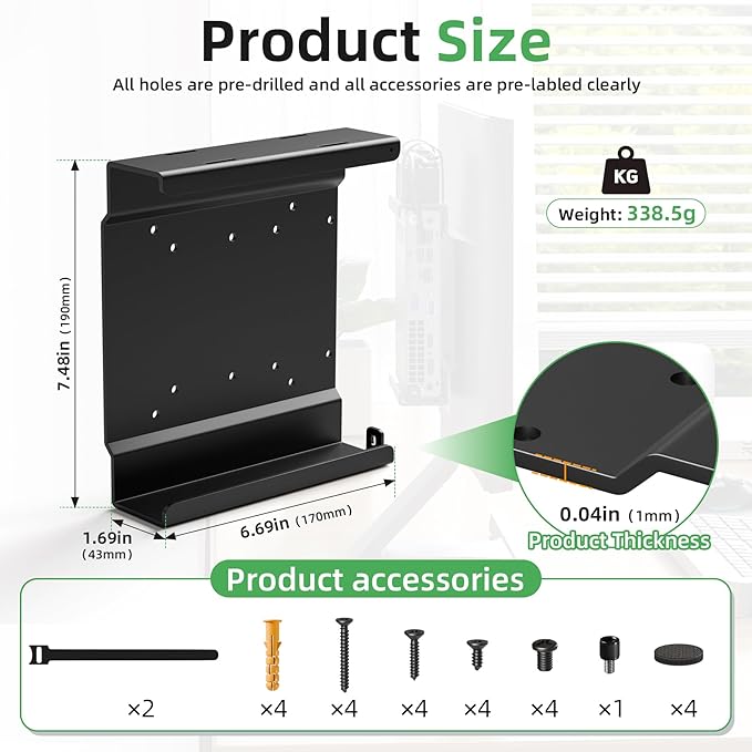 Mini PC Wall Mount Compatible with Dell OptiPlex Micro,Fits MFF 7050,7010,7020,7080,5070,7060,7090,3060,3040,3046,3050,3090,3060,9020, Mini PC Stand for Vesa Mount, Wall, Under Desk