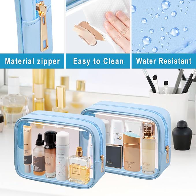TSA Toiletry Bag Clear Makeup Bag Travel Essentials Cosmetic Bag for Men and Women Blue 2Pcs