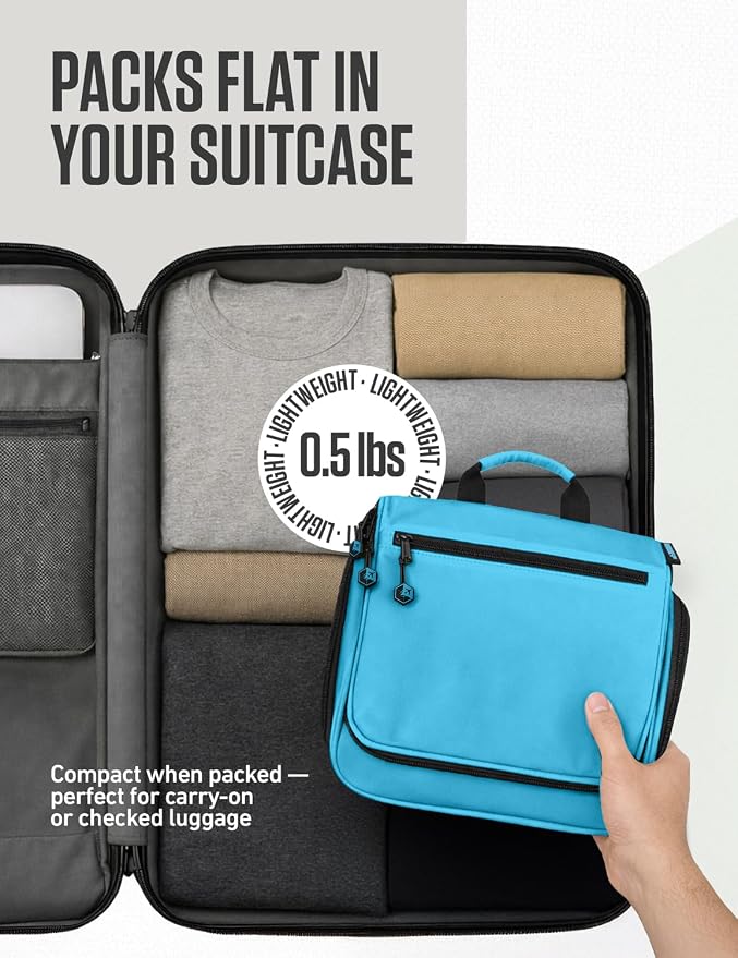 VENTURE 4TH Hanging Travel Toiletry Bag for Women & Men – Large Toiletry Organizer with 18 Compartments, Removable TSA Pouch, Travel Wash Bag for Toiletries, Makeup & Shaving Kit (Light Blue)