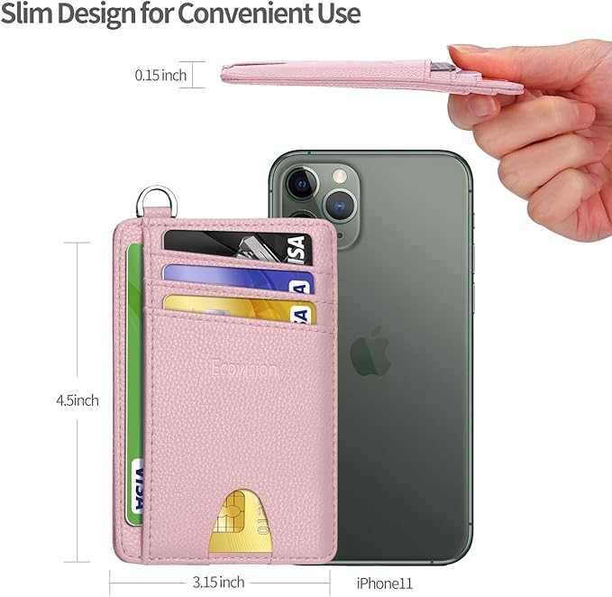 EcoVision Slim Minimalist Front Pocket Wallet, RFID Blocking Credit Card Holder Wallet with Detachable D-Shackle for Men Women