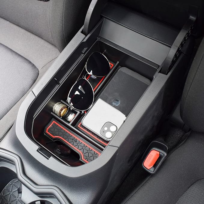 TACORBO Center Console Organizer Compatible with Toyota RAV4 2019 2021 2020 2022 2023 2024 2025 and 2021-2024 2025 RAV4 Prime Accessories, Armrest Secondary Storage Box Insert Tray, Red Trim