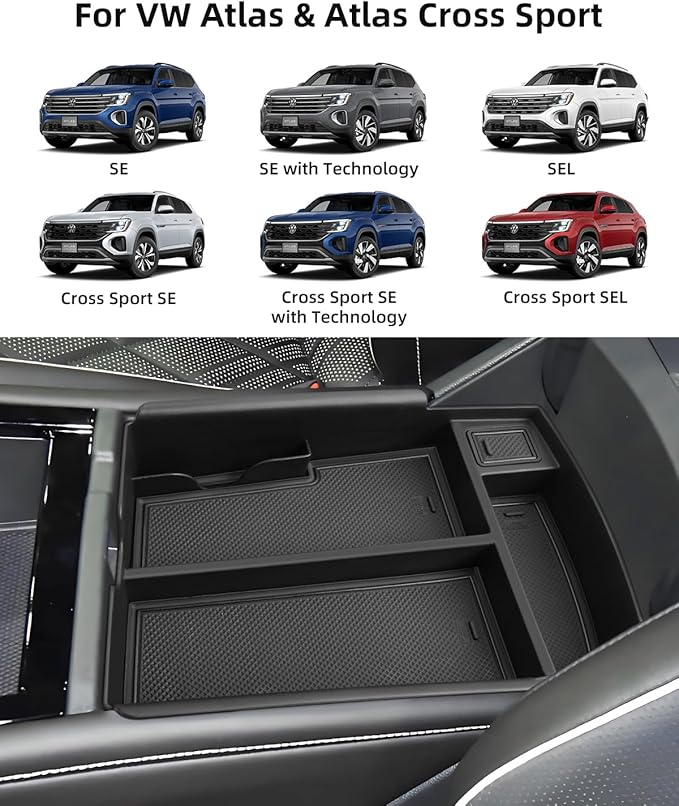 Center Console Organizer for 2025 2024 VW Atlas/Atlas Cross Sport, ABS Armrest Storage Box, Middle Console Tray Organize, Armrest Insert Container Pallet