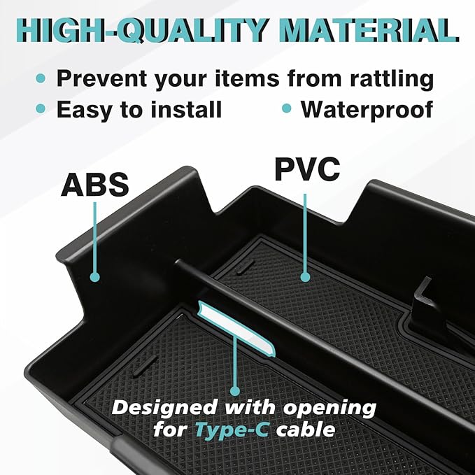 BestEvMod Center Console Organizer Tray Compatible with Chevy Blazer EV 2026 2025 2024 2023 Interior Accessories Armrest Storage Box ABS Material with PVC Trim & Removable Coin Holder (Black)