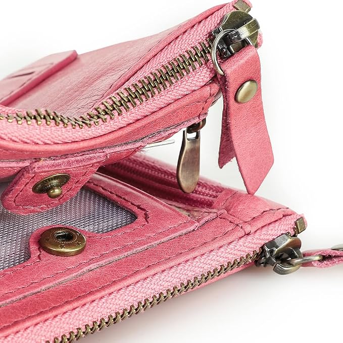 CONTACTS Soft Leather Wallet for Women Small Bifold Coin Purse Double Zipper Card Holder with RFID Blocking (Watermelon Red)