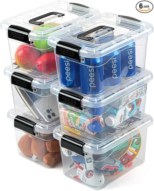 EOENVIVS Plastic Storage Bins with Lids 6 Packs, 7 Quart Storage Organizer Bins with Buckle-Up Latches and Handle, Stackable Storage Containers for Home Pantry Office Classroom Organization, Clear