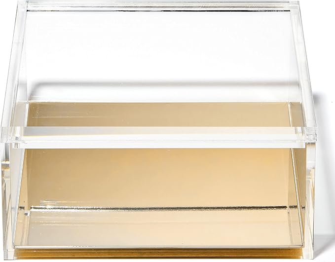 OfficeGoods Acrylic Desk Organizer w/Gold Base – Functional & Elegant Odds & Ends Box for Display or Storage – Perfect for Home or Office, Kitchen, Bathroom Vanity, Curio Display - Extra Large
