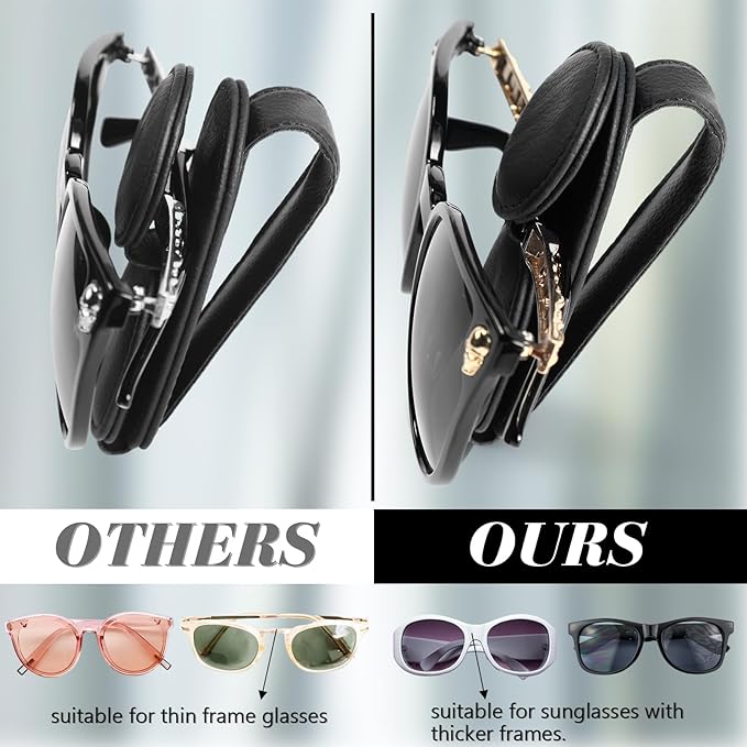 Konohan Sunglasses Holder for Car Visor Leather Eyeglass Hanger Magnetic Sunglasses Holder with 2 Clips (Black)