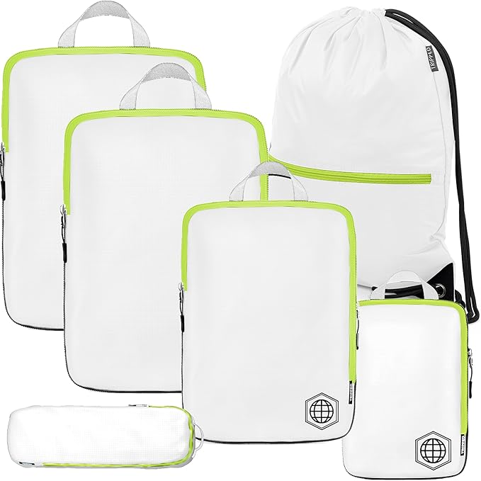 Extra Large Compression Packing Cube 6 Piece Set for Travel and Check Luggage by TRIPPED Travel Gear