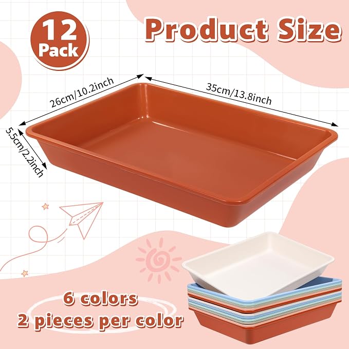 12 Pack Letter Size Flat Storage Paper Tray Organizer Bin Tray Plastic Stackable File Organizer for Classroom Library School Office Teacher Desktop Book Organization (Boho)