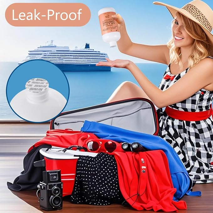 Empty Shampoo Bottles Set (32oz Total) – Leak-Proof, Fill & Pack in Checked Luggage with Confidence – Reusable Funnel – for Cruises, Beach, Events, Travel