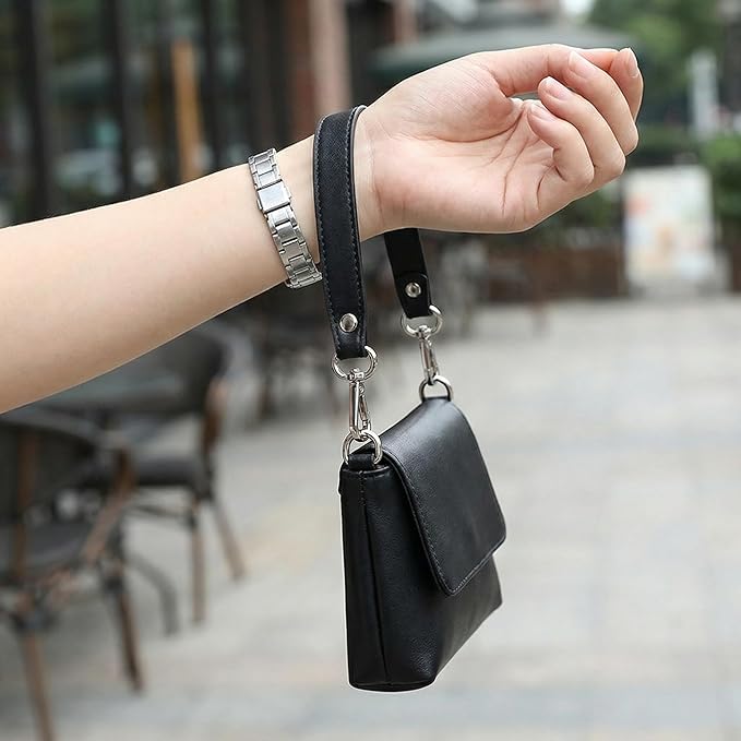 2-Pack Full Grain Key Leash for Purse & Wristlet Strap Replacement - Leather Key Strap for Purse with Dual Clips, Purse Key Holder & Key Finder Lanyard for Handbag Wallet (Black+Brown)