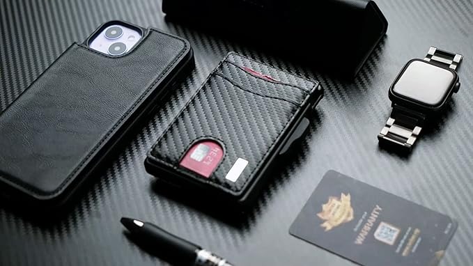 umoven Wallet for Men - with Money Clip Slim Leather Slots Credit Card Holder RFID Blocking Bifold Minimalist Wallet (Carbon Black)