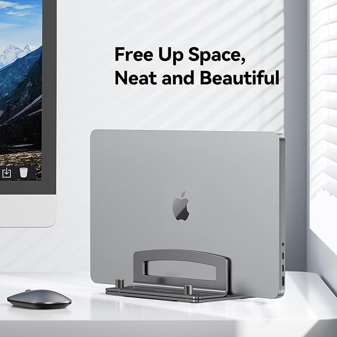 TECKNET Vertical Laptop Stand, Adjustable Aluminum Laptop Stand (Fits Up to 17.3"), Space-Saving Vertical Stand with Non-Slip & Scratch-Resistant Silicone, Compatible with MacBook Pro/Air, Dell, HP