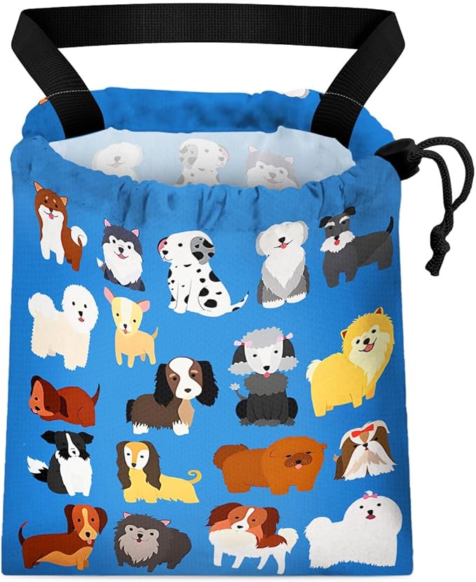 Car Trash Bag Hanging Back of Seat Waterproof Small Cute Printed One-Handed Strap Drawstring Garbage Bags for Car-Cute Animal Dogs
