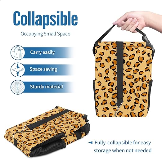 Car Trash Can Leopard Skin Wate-rproof Auto Garbage Bag Car Trash Can with Lid Leak-Proof Car Storage Bag Hanging for Headrest Collapsible and Portable with Storage Mesh Pocket