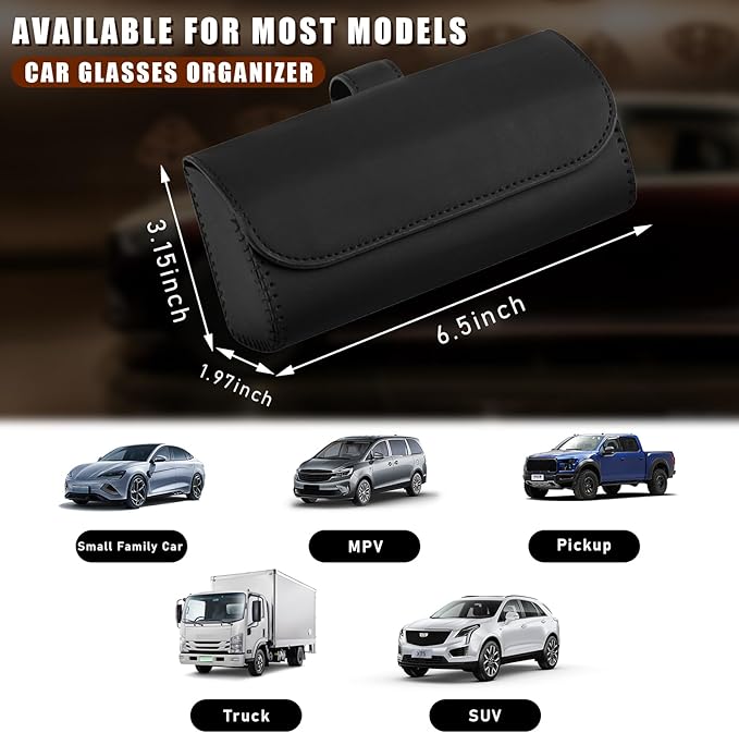 Augeny Sunglasses Holder for Car Sun Visor, Leather Auto Eyeglasses Storage Case with Hidden Magnetic Closure, Protective Glasses Organizer Box, Vehicle Visor Accessories for Woman Man (Black)