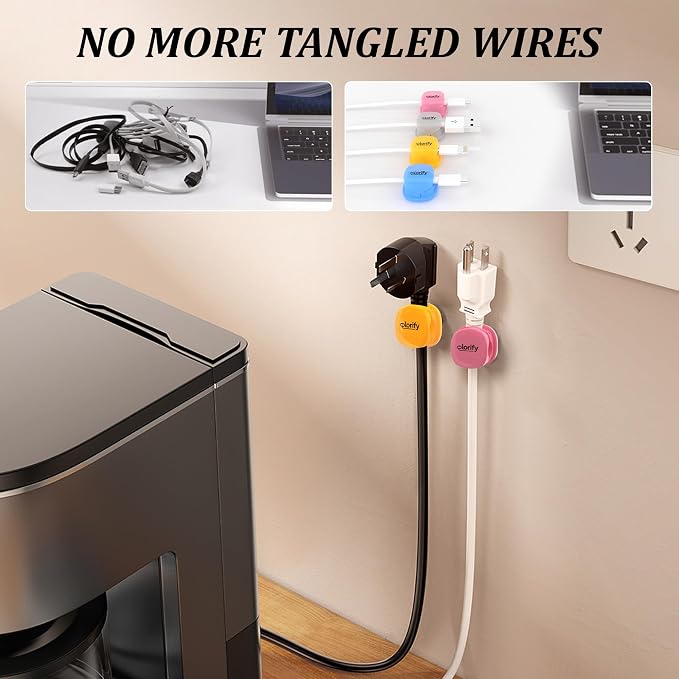 Spring Cable Clips 8-Pack Adhesive Cord Holders for Desk, Nightstand, Laptop, Phone Charging Clips & Car Cable Organizer for Home, Office & Charging Cord Management-(Multicolor)
