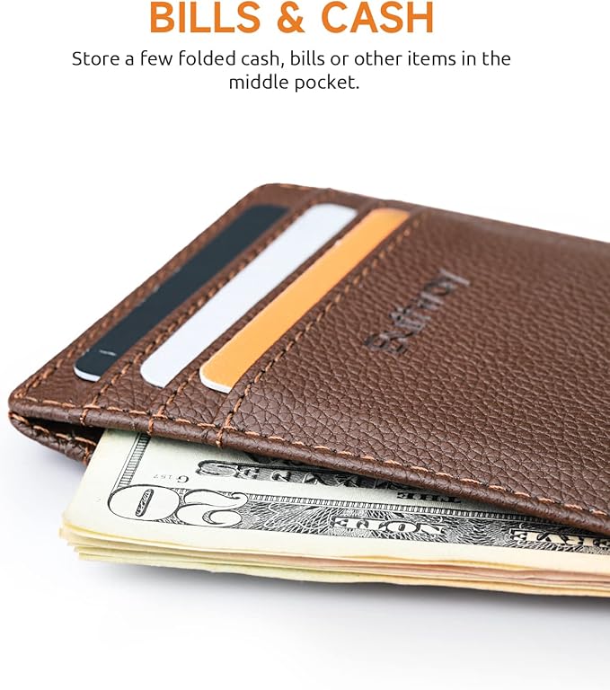 Buffway Mens Slim Wallet, Minimalist Thin Front Pocket Leather Credit Card Holder with RFID Blocking for Work Travel | Minimalist, Thin, Front Pocket, Credit Card Holder, RFID Blocking, for Work Travel