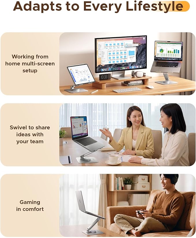 ORICO Adjustable Laptop Stand with 360° Rotating Base??Foldable Aluminum Alloy Laptop Holder for Desk, Compatible with MacBook Air/Pro, Dell, HP, XPS Laptops (13??7.3?? - ST10, Silver