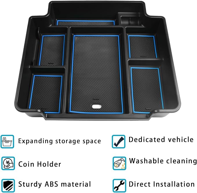 EDBETOS Center Console Organizer Tray for 2021-2026 Chevy Tahoe/Suburban and 21-2024 GMC Yukon Accessories, Fit Standard Console with Charging Socket Only, NOT for Power Sliding Console, Blue