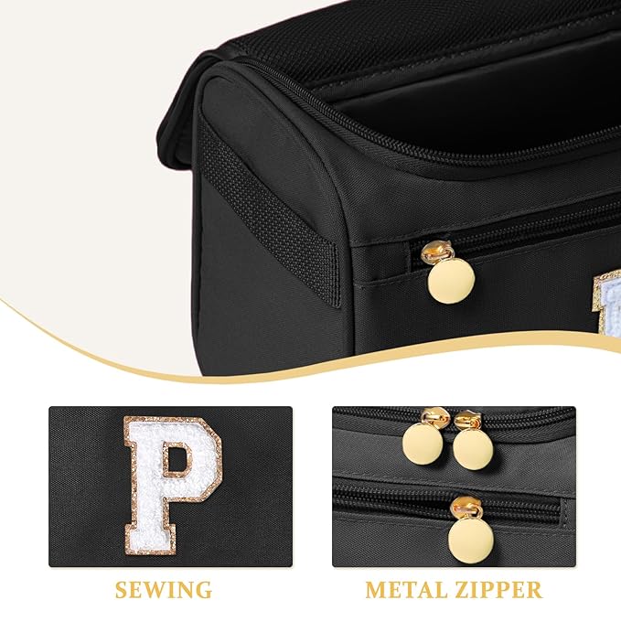 COSHAYSOO Personalized Hanging Travel Toiletry Bag for Women College Teen Girls Toiletries Travel Size Makeup Toiletries, Summer Vacation Essentials Monogrammed Gifts Black P