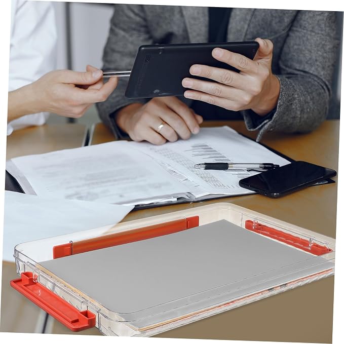 2pcs Clear Plastic File Storage Boxes with Lids and Handles Stackable Document Organizer Bins for Artwork Paper Magazines and Office Supplies Space-saving Desktop Containers