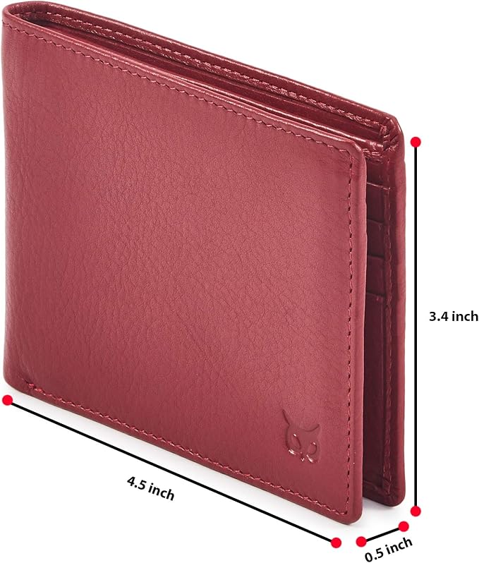 Real Leather Mens Bifold Wallet RFID Blocking Slim Minimalist Front Pocket - Thin & Stylish with ID Window in Gift Box (Nappa, Red)