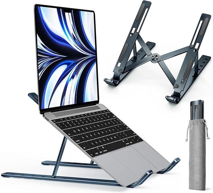 ivoler Laptop Stand, Laptop Holder Riser Computer Tablet Stand, 6 Angles Adjustable Aluminum Ergonomic Foldable Portable Desktop Holder Compatible with MacBook,iPad 10-15.6??Midnight Blue