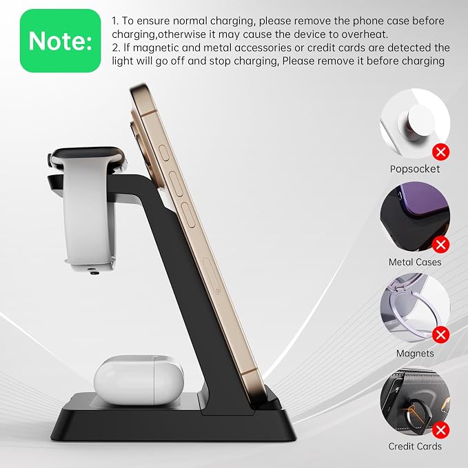 2026 3 in 1 Charging Station Fast Charging for iPhone,Wireless Charger for iPhone 17 16e 16 15 14 13 12 11 X Pro Max & Apple Watch - Wireless Charging Station for AirPods 4 3 2 Pro