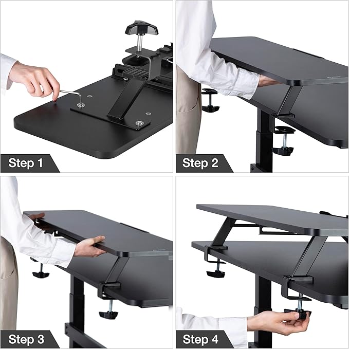 AVLT Clamp Desk Shelf Dual 32" Monitor Clamp-On Monitor Riser With Slide Out Holder For Convertible Laptop Tablet Smartphone (Black) - Floating Monitor Stand (Shelf Only)