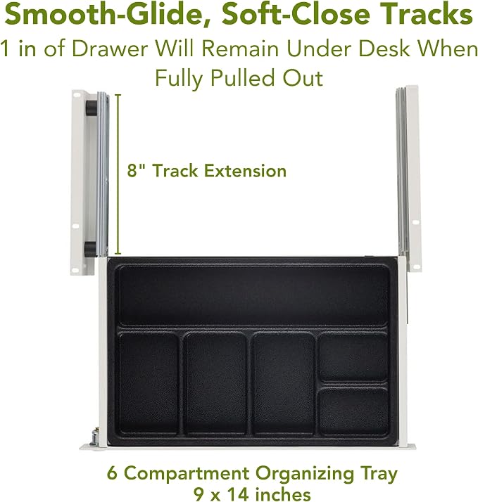 PERFECT POSTURE Max Under Desk Storage Drawer – Large Desk Drawer with Lock for Regular & Sit-Stand Standing Desks, White (16.2” x 9.3")
