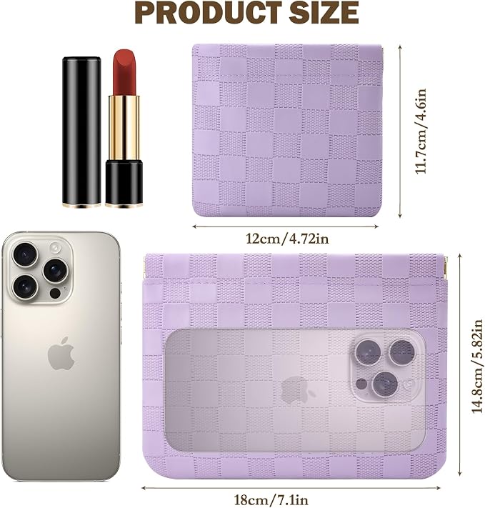 2 PCS Small Makeup Bag for Purse,Premium Small Makeup Pouch Purse,Mini Cosmetic Bag for Travel,Portable Travel Pouch with Quick Access Design,Neutral,elegant and stylish(Checkered Purple)