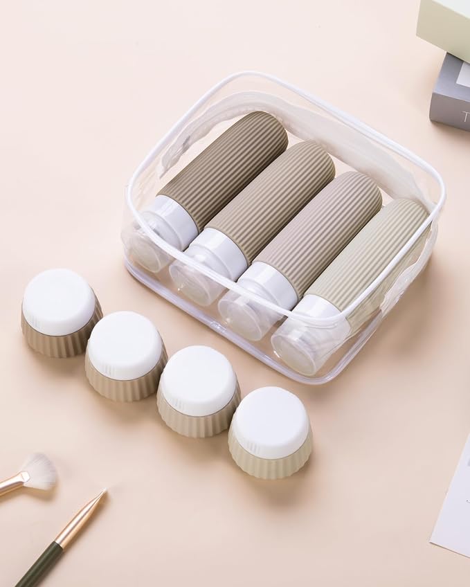 Mrsdry Travel Bottles for Toiletries 8 Pack, Tsa Approved Travel Size Toiletries 3 oz, Travel Containers for Toiletries, with Clear Bag, Leak Proof Silicone Squeezable Travel Essentials Creams Jars