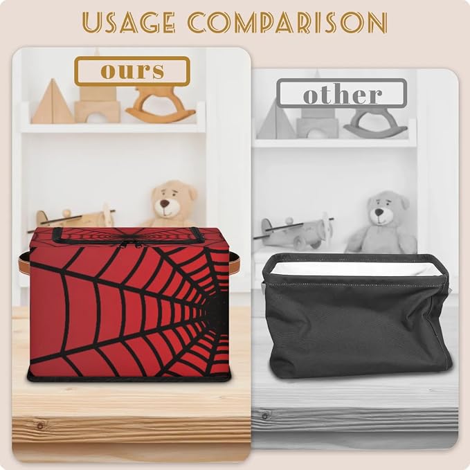 Red Web Storage Bins With Zipper Lid, Collapsible Trunk Organizer, Car Organizers and Storage Bins with Lids, Decorative Storage Boxes with Handle, Home Storage Baskets For Organizing