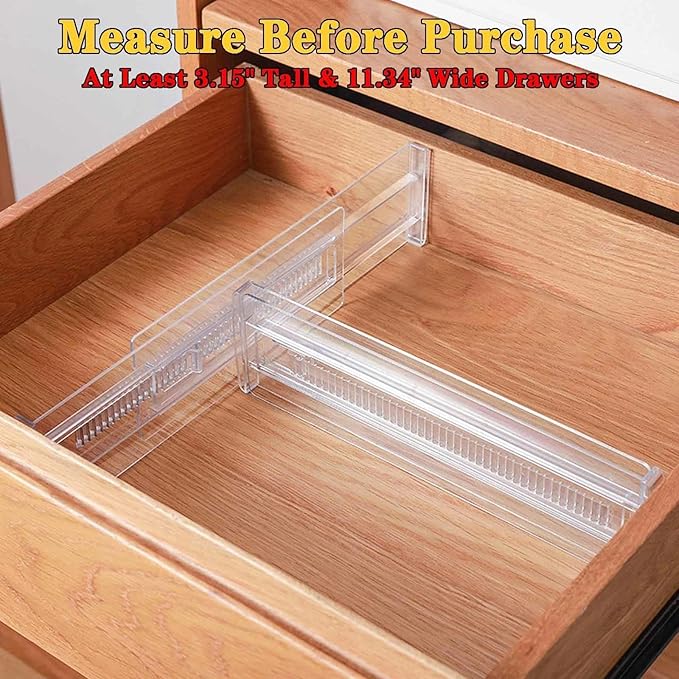 8 Pcs Drawer Dividers for Clothes, 3.15" High 11.34"-19.69" Adjustable Expandable Dresser Drawer Organizer, Clear Plastic Separators for Dresser, Baby Clothing (8, clear)