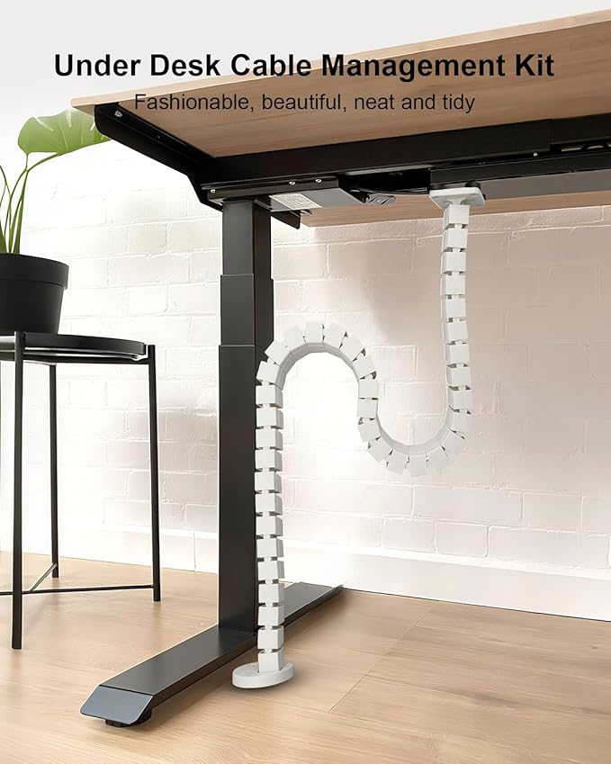 Under Desk Cable Management Vertebrae Fit for Sit Stand Desk Management, Magnetic Fixation Adjustable Length Cable Management Spinal, Flexible Chain Raceway White