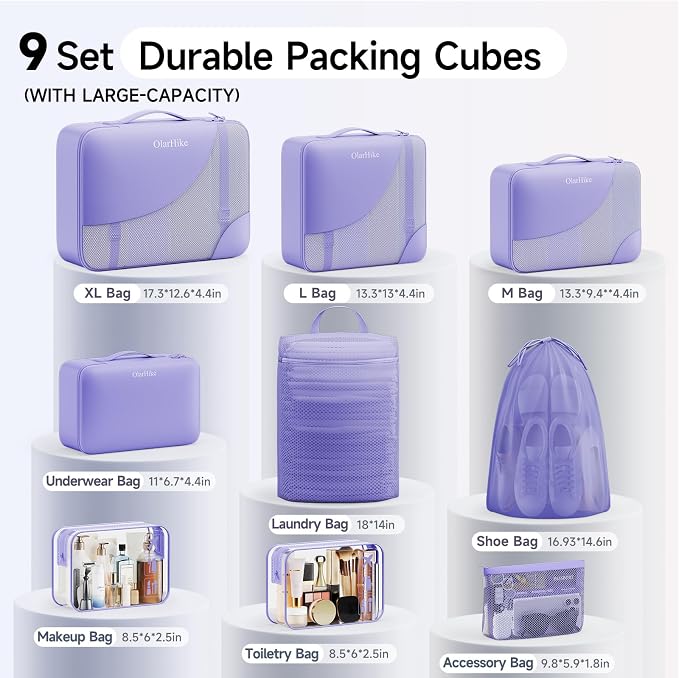 9 Set Packing Cubes for Travel, Gifts for Women Mom,Anti-Tearing Suitcase Organizer,OlarHike Vacation Essentials & Accessories for Cruise Ship