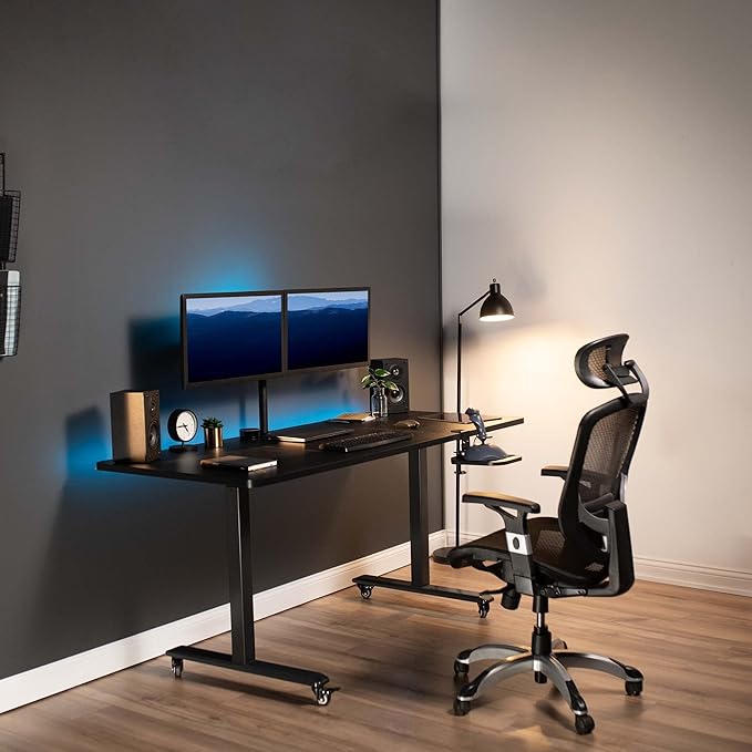 VIVO Clamp-on Wooden Mouse Pad Holder Platform, Adjustable Under Desk 360° Rotating Tray Rest Extension Attachment, up to 2 inch Desktops, Black, MOUNT-MS01B