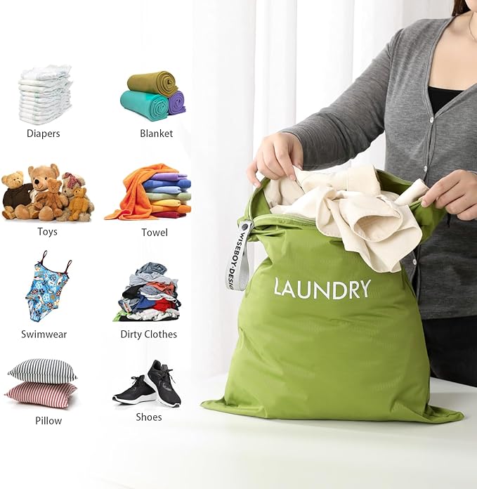 WiseBoy 2 Pack Laundry Bags, Travel Laundry Bag for Dirty Clothes, Washable Nylon Wet Dry Bag, Swimming Yoga Bathing Suit Workout Wet Dry Bags