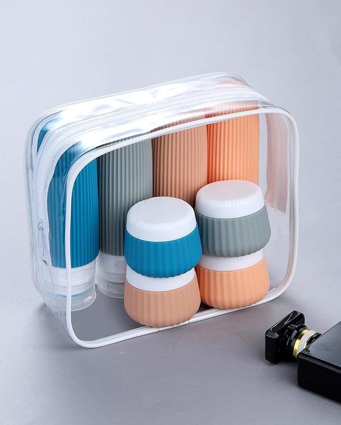 Mrsdry Travel Bottles 8 Pack, TSA Approved 3 oz Toiletries Containers, Leak Proof Silicone Squeezable Essentials Jars with Clear Bag