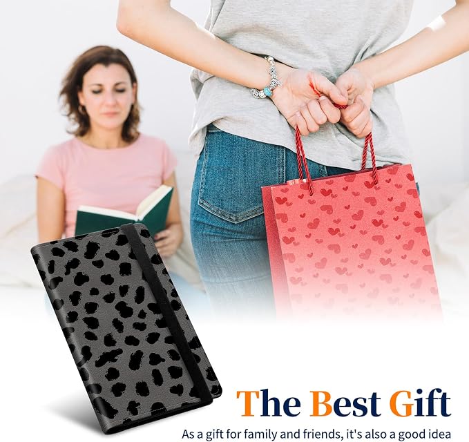 Premium PU Leather Checkbook Cover for Men & Women,RFID Blocking Slim Check Book Holder with Duplicate Check Divider & Pen Holder,Fits Standard Personal Checks,Black Leopard Print