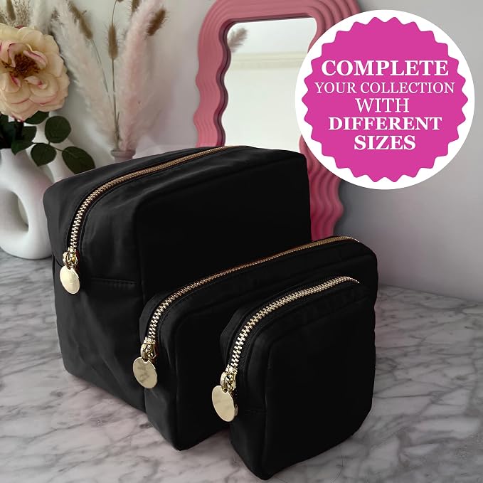 Makeup Bag With Compartments, Make Up Bag, Travel Makeup Bag, Cosmetic Bag, Makeup Case, Travel Cosmetic Bags for Women, Large Makeup Bag Organizer, Makeup Pouch, Makeup Travel Bag, Black Makeup Bags