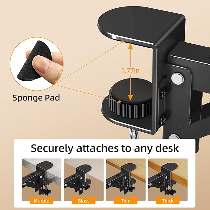 Ergonomic Desk Extender Tray, 8.2"x7.6" Table Mount Arm Wrist Rest Shelf, 90° Foldable Elbow Support, Clamp on Computer Arm Rest for Desk, Office & Home Use, Wood
