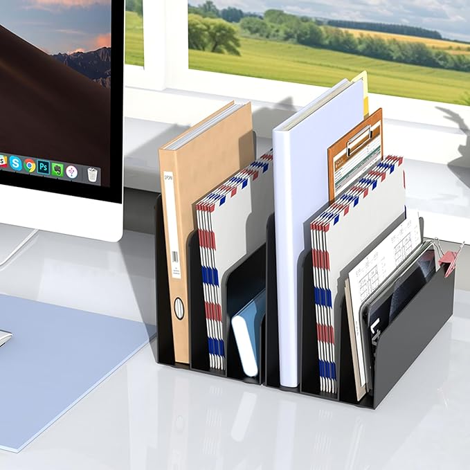 Mail Organizer Countertop, Small Desk File Organizer, Metal File Holder - Essential Workspace Organizers for Office Desk, Home Office (Black)
