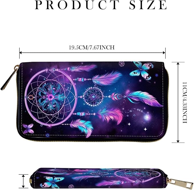 RFID-Blocking Zip Around Wallets for Women with Detachable Wrist Strap,Large Capacity Phone Holder with Card Organizer & Coin Pocket,Butterfly Dream Catcher
